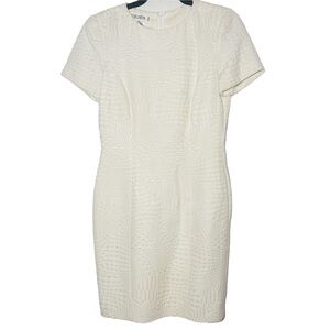Vintage Escada Cream Geometric Sunburst Jacquard Sheath Dress size 34 size 4-6